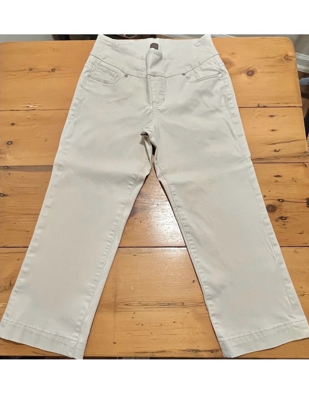 JAG Crop Pants - Light Tan Stretch Pull On Elastic Waist Pockets Capri Cropped
